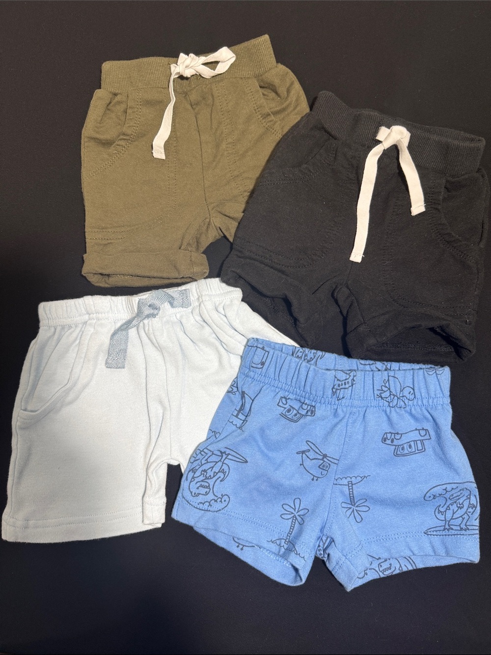 Multiples 4-Pack Pull-On Shorts in Olive, Black, Light Blue, Blue Print